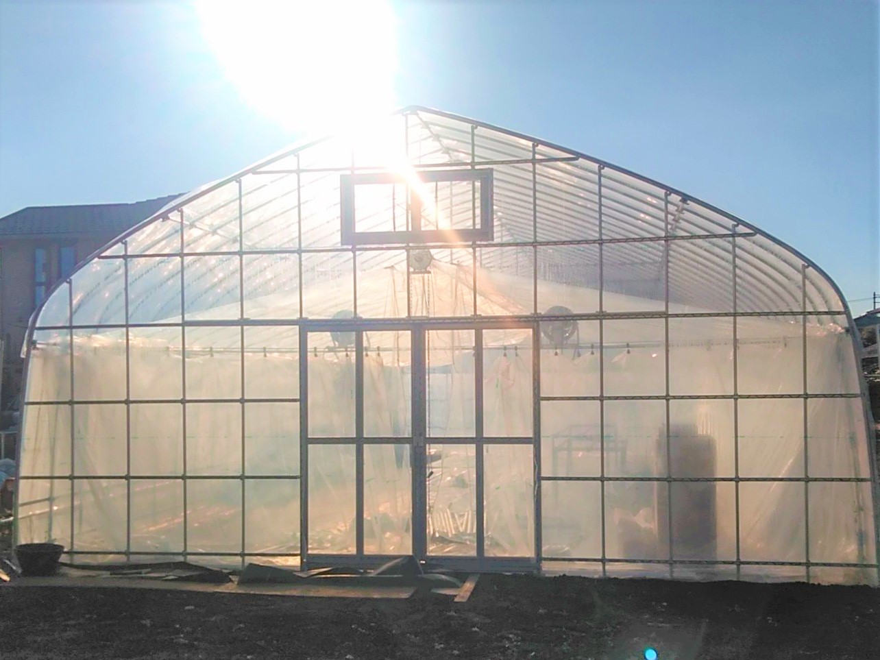 【手動カーテン】多肉植物用パイプハウス(31坪)|埼玉県の施工実績