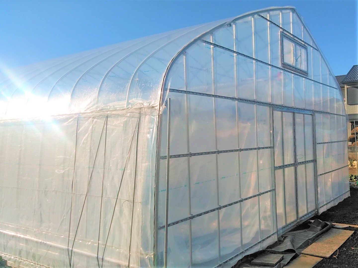 【手動カーテン】多肉植物用パイプハウス(31坪)|埼玉県の施工実績